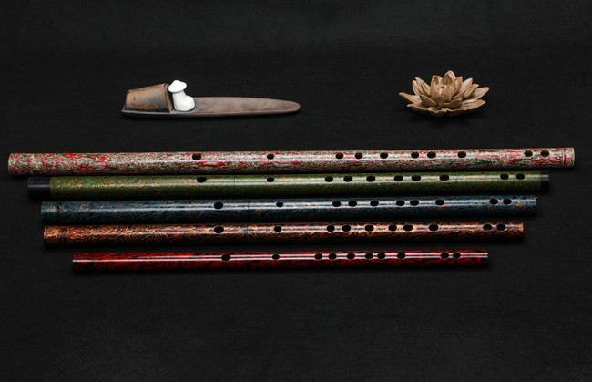 Daqi Special Edition Colored Dizi - Guo Xinming flutes in multiple lacquer finishes, showcasing premium craftsmanship and rich tonal design.