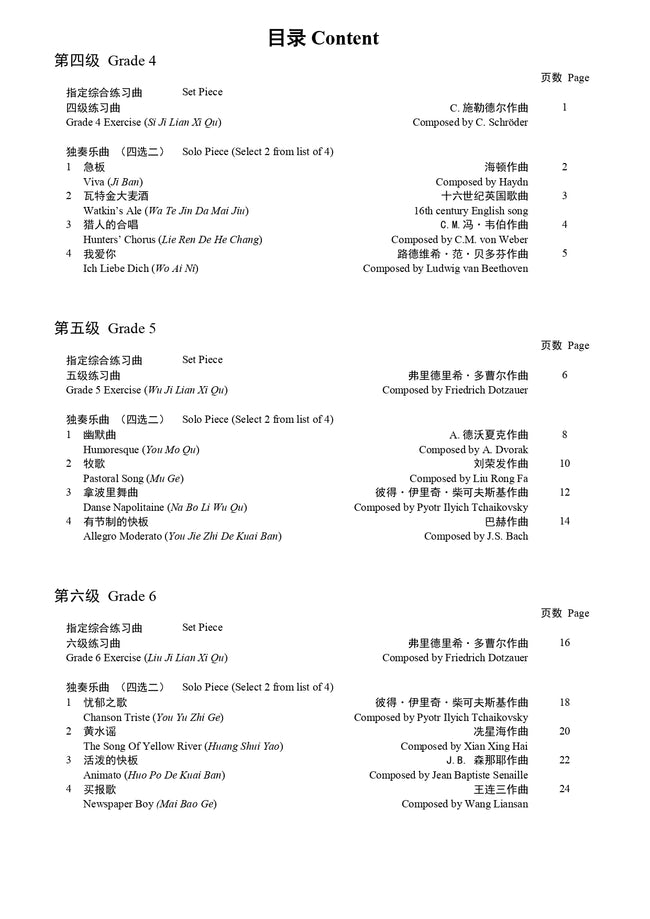Cello Teng CI Examination Grades 4-6