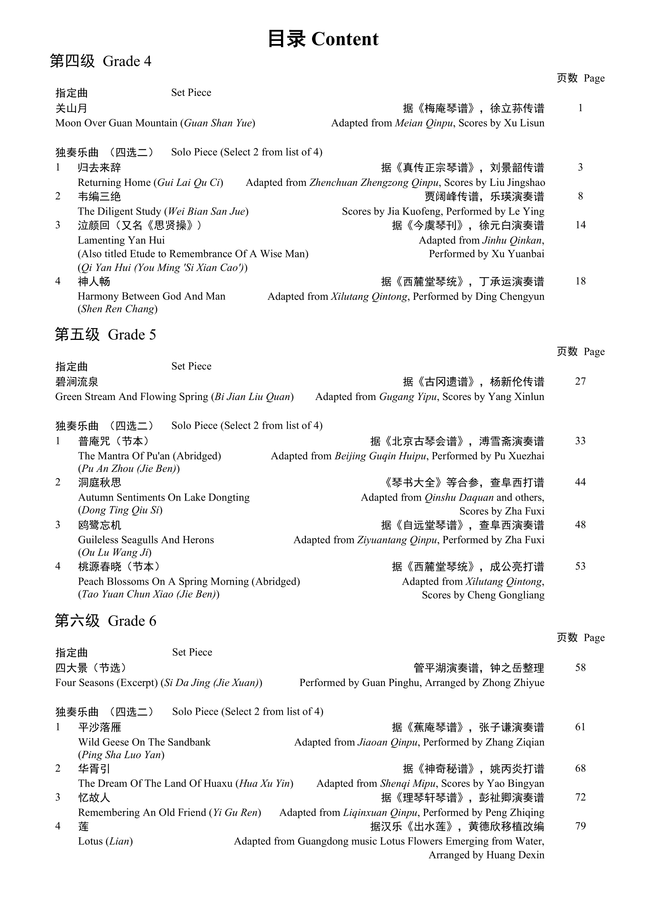 Guqin Teng CI Examination Grades 4-6