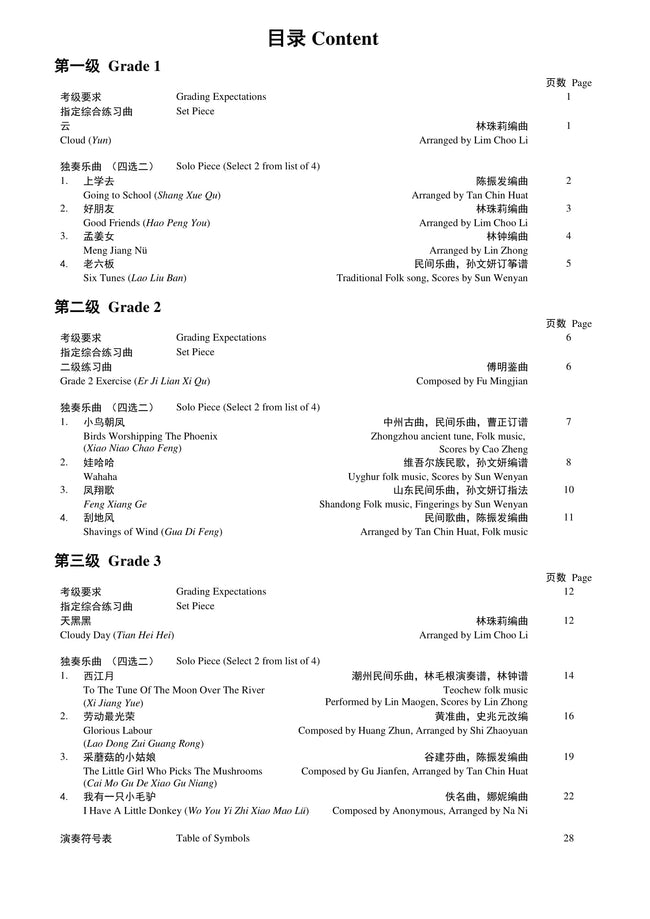 Guzheng Teng CI Examination Grades 1-3